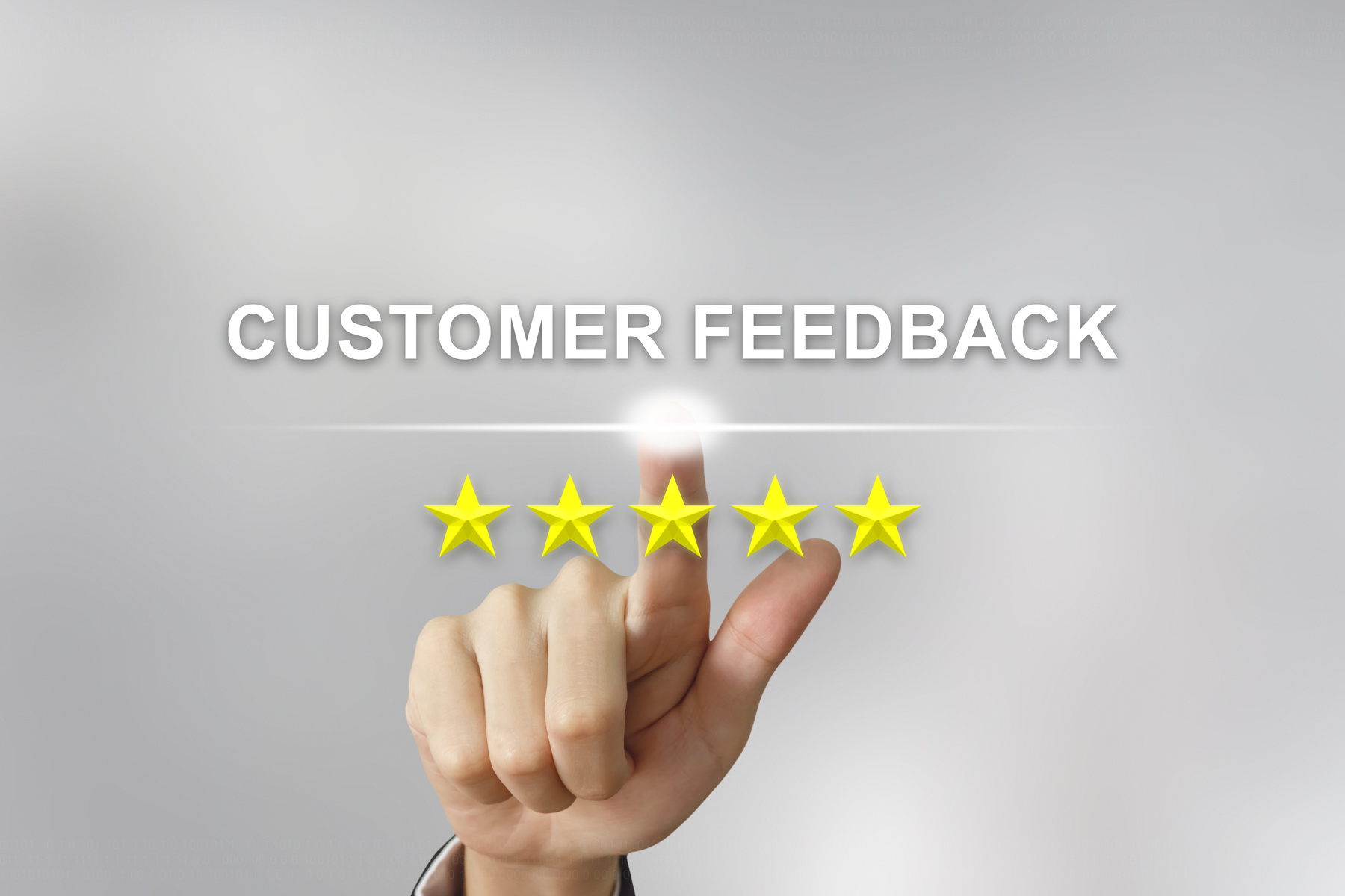 business hand pushing customer feedback on screen